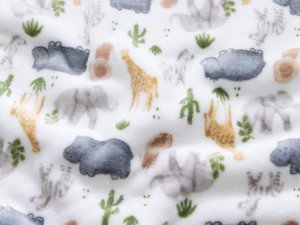 Wellnessfleece - wilde Safarietiere - weiß-grau