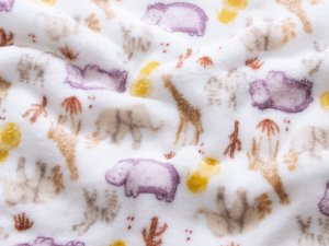 Wellnessfleece - wilde Safarietiere - weiß-ocker