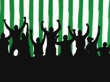 Jersey Bordürenstoff Swafing Fans - Fans auf Streifen - weiß/grün