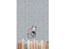 Jersey Digitaldruck Stenzo Sewing PANEL ca. 60 cm x 50 cm - Mädchen mit Nähmaschine - grau