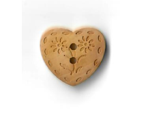 Knopf aus 100% Holz in Herzform 23 mm - Blümchen - natur