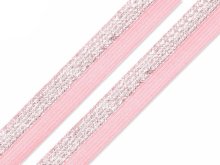 Falzgummi Gummiband weich mit Glitzer ca. 17 mm breit - rosa/silberfarben