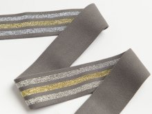 Weiches Gummiband mit Glitzer ca. 40mm - Streifen - grau/goldfarben/silberfarben
