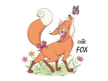 Transfer-Applikation Cute Fox zum Aufbügeln ca. 21,9 cm x 20,0 cm - blumige Füchsin und Schmetterling
