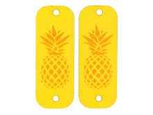 2 Applikationen / Label aus ökologischem Kunstleder ca. 15x40mm - Ananas - gelb