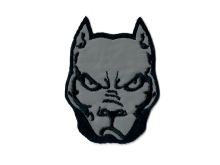 Stick - Applikation Reflektor zum Aufbügeln ca. 5,5 cm x 7,5 cm - Hund mit bösem Blick - schwarz-grau