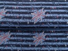 Jersey Jacquard - verrückte Sterne auf Streifen - jeansblau