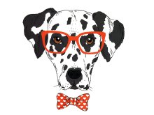 Applikation zum Aufbügeln 22cm x 22,1cm - Dalmatiner mit Brille - rot