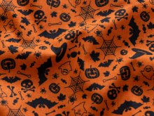 Webware Baumwolle Halloween - Fledermäuse und Gespenster - orange 
