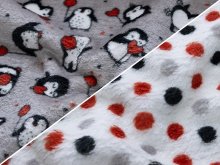 Wellnessfleece Doubleface - verliebte Pinguine und Farbtupfer - grau-weiß