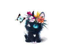 Transfer-Applikation zum Aufbügeln ca. 12 cm x 12 cm - süßes Kätzchen mit Blumenschmuck
