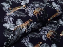 Jersey Digitaldruck - Palmenblätter und Leoparden - nachtblau