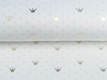 Jersey Cotton mit Foliendruck - Kronen und lila Punkte - weiß
