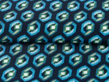 KDS Queen's Collection - Webware Baumwolle Viskose - bunte Hexagons - nachtblau