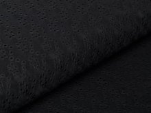 Jersey Strickstoff mit Lochstickerei Embroidery - Blumen - schwarz