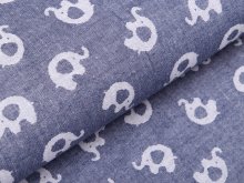 Jacquard Doubleface - Elefanten - jeansblau