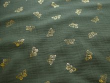 Musselin Double Gauze - Baumwolle - Folien Schmetterlinge - olivgrün
