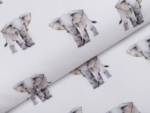 Webware Popeline Baumwolle Digitaldruck - Elefanten - weiß