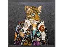 Jacquard Gobelin Dekostoff PANEL ca. 48 cm x 48 cm - edler Leopard - grau