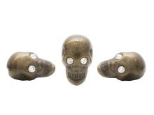 3 Totenkopfknöpfe mit Glitzersteinen und Ösen - 10 mm x 15 mm - bronzefarben