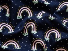 Webware Baumwolle Popeline by Poppy Lovely Rainbow Story - Regenbögen und mini Punkte - navy