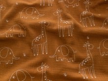  Musselin Baumwolle - Giraffen und Elefanten - rostorange