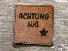 Label Kunstleder KDS - Achtung süß - braun