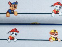 Jersey Digitaldruck Paw Patrol - Rubble & Friends auf Streifen - grau