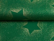 Webware Baumwolle Popeline mit Foliendruck - weihnachtlicher Sternenhimmel - tannengrün