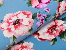 Webware Polyester-Mix - hübsche Blumen - indigoblau