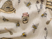 Dekostoff Half-Panama Leinenoptik - Honig und Bienen - sand