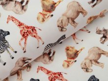 Leicht angerauter Sweat Digitaldruck - Tiere der Savanne - wollweiß