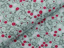 Webware Baumwolle Popeline - Mäuse und Blumen - helles mint