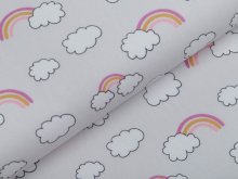 Webware Baumwolle Popeline - Wolken und Regenbögen - helles grau