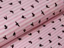Jersey - Vögel auf Streifen - weiß/rosa