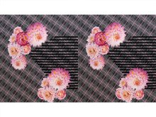 KDS Queen's Collection Peonia - Viskose Jersey PANEL ca. 80cm x 140cm - Blüten auf kariertem Hahnentrittmuster - schwarz/weiß/pink