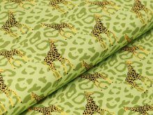 Webware Baumwolle Popeline - Giraffen auf Animalprint - grün