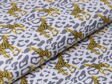 Webware Baumwolle Popeline - Giraffen auf Animalprint - grau