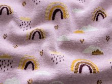 Jacquard Strickstoff - Regenbögen und Wolken - altrosa