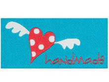 Applikation "Handmade" Farbenmix - geflügeltes Herz mit Punkten - türkis