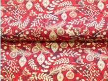 Webware Baumwolle Popeline mit Foliendruck - weihnachtliche Tannenzweige - rot