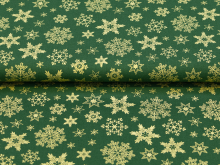 Webware Baumwolle Popeline mit Foliendruck - weihnachtliche Eiskristalle - tannengrün