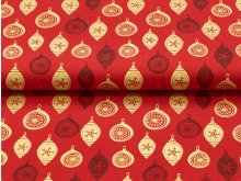 Webware Baumwolle Popeline mit Foliendruck - Weihnachtskugeln - rot