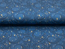 Webware Baumwolle Popeline mit Foliendruck - weihnachtliche Ornamente und Sterne - indigoblau