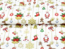 Webware Baumwolle Popeline mit Foliendruck - weihnachtlicher Baumschmuck - wollweiß