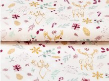 Webware Baumwolle Popeline mit Foliendruck - Rotwild und Weihnachtsgeschenke - rosa
