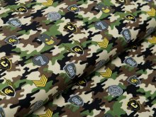 Webware Baumwolle Popeline - Army-Patches und Marken auf Camouflage - beige