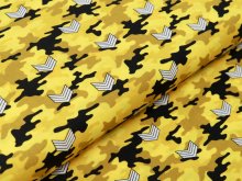 Webware Baumwolle Popeline - Army-Patches auf Camouflage - gelb