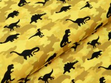 Webware Baumwolle Popeline - Dinos auf Camouflage - gelb