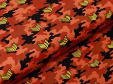 Webware Baumwolle Popeline - Army-Patches auf Camouflage - rost